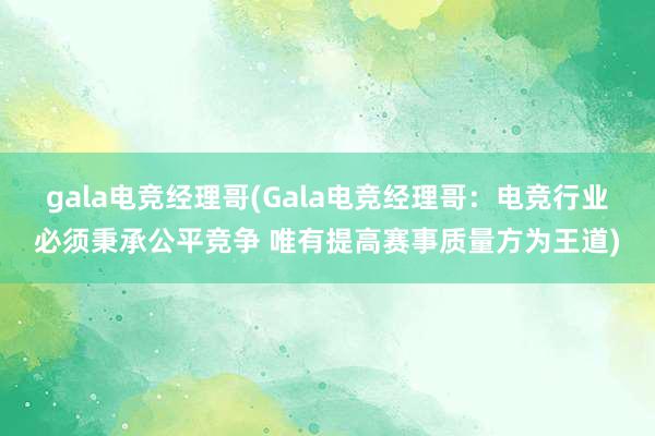 gala电竞经理哥(Gala电竞经理哥：电竞行业必须秉承公平竞争 唯有提高赛事质量方为王道)