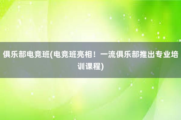 俱乐部电竞班(电竞班亮相！一流俱乐部推出专业培训课程)