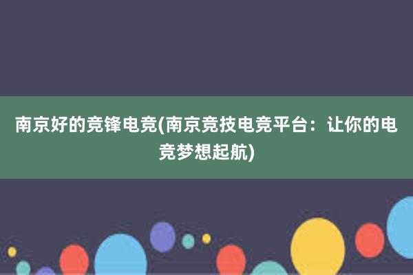 南京好的竞锋电竞(南京竞技电竞平台：让你的电竞梦想起航)