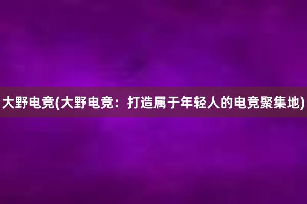 大野电竞(大野电竞：打造属于年轻人的电竞聚集地)