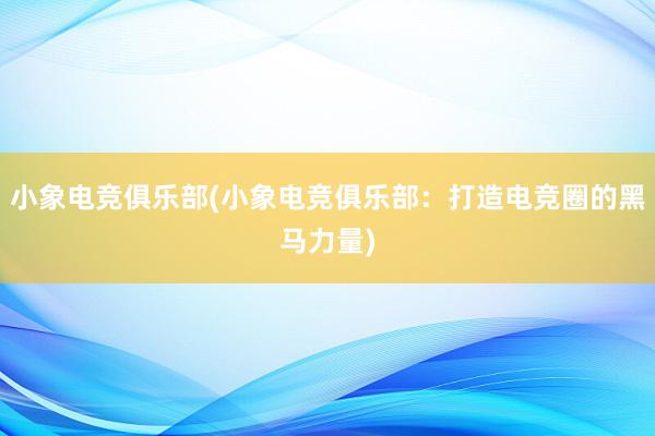 小象电竞俱乐部(小象电竞俱乐部：打造电竞圈的黑马力量)