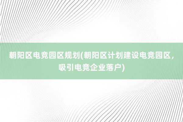 朝阳区电竞园区规划(朝阳区计划建设电竞园区，吸引电竞企业落户)