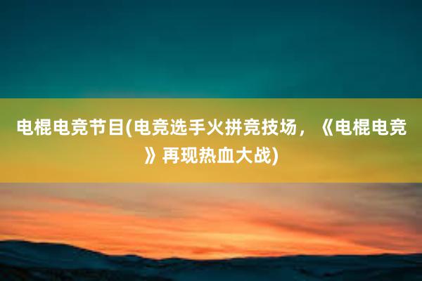 电棍电竞节目(电竞选手火拼竞技场，《电棍电竞》再现热血大战)