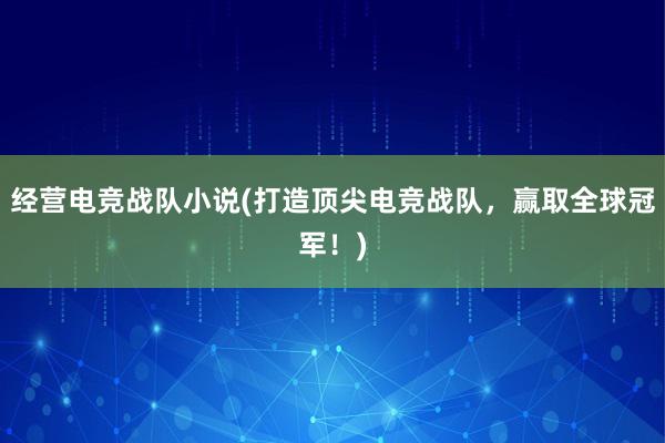 经营电竞战队小说(打造顶尖电竞战队，赢取全球冠军！)