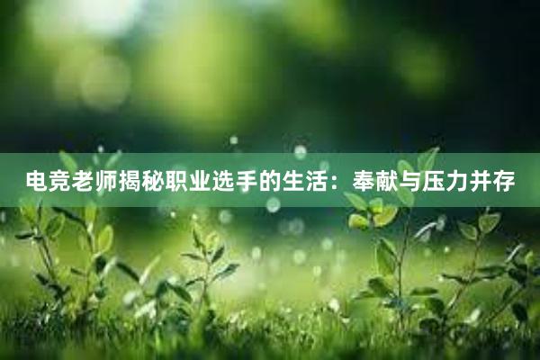 电竞老师揭秘职业选手的生活：奉献与压力并存