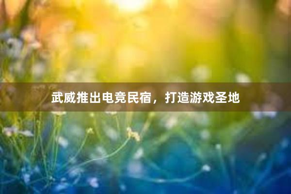 武威推出电竞民宿，打造游戏圣地