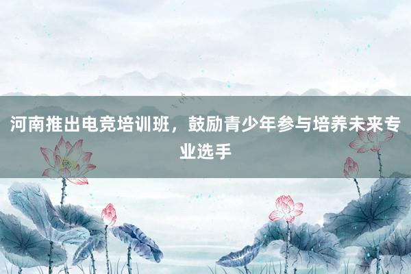 河南推出电竞培训班，鼓励青少年参与培养未来专业选手