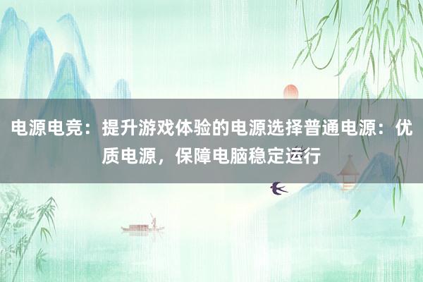 电源电竞：提升游戏体验的电源选择普通电源：优质电源，保障电脑稳定运行