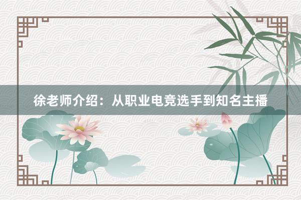 徐老师介绍：从职业电竞选手到知名主播