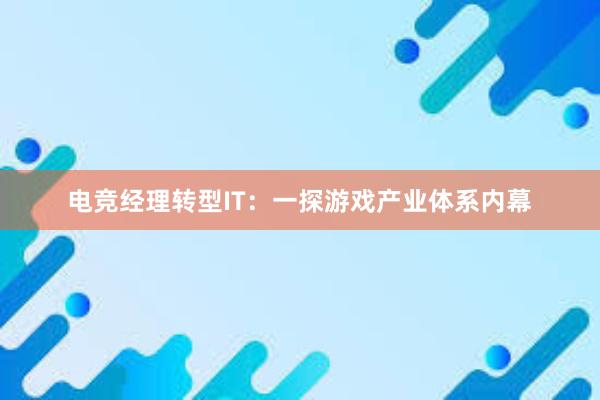 电竞经理转型IT：一探游戏产业体系内幕